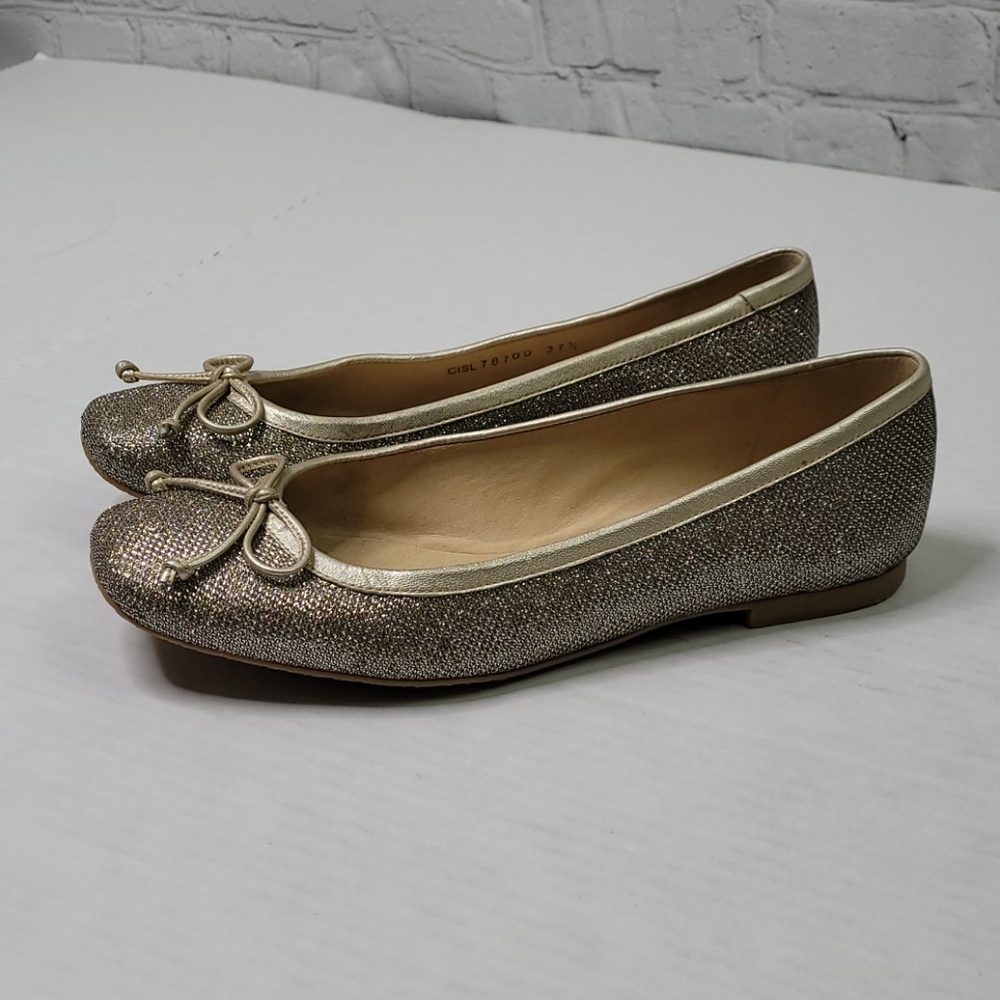 Stuart weitzman gold glitter bow ballet flats